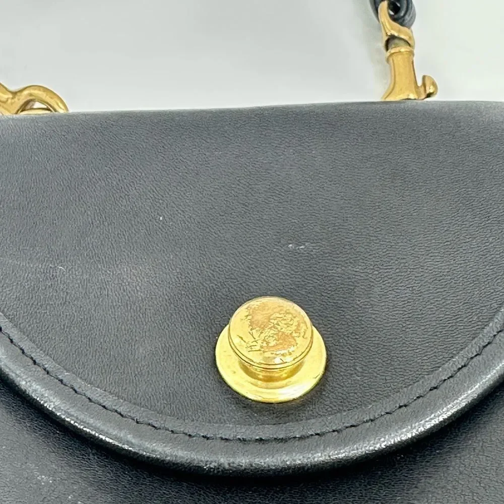 Vintage Coach Mini Crossbody Coin Purse Black Leather Turn Lock Pouch Bag